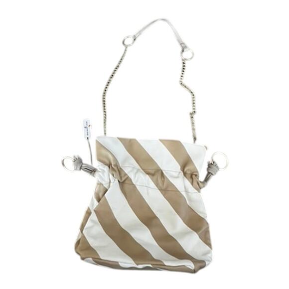 NWT Who What Wear white n tan striped tote bag w metal handle stylish trendy - Picture 1 of 10